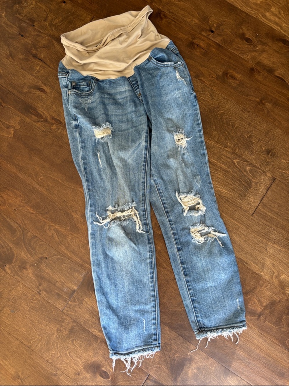 Distressed Light Blue Maternity Jeans - Comfortable Stretch Panel